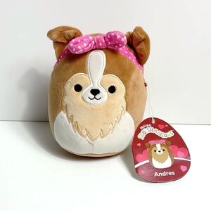 Squishmallow 5 Inch Andres Sheltie Dog Valentines Day Heart Headband Plush NWT